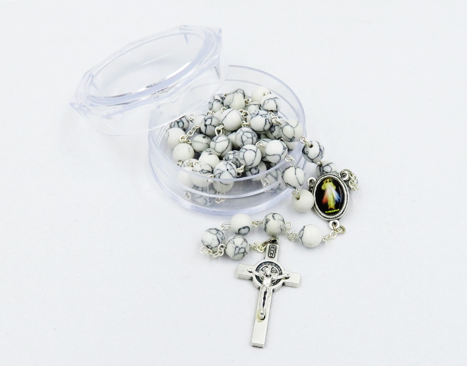 Różaniec z kamienia półszlachetnego - HOWLIT BIAŁY