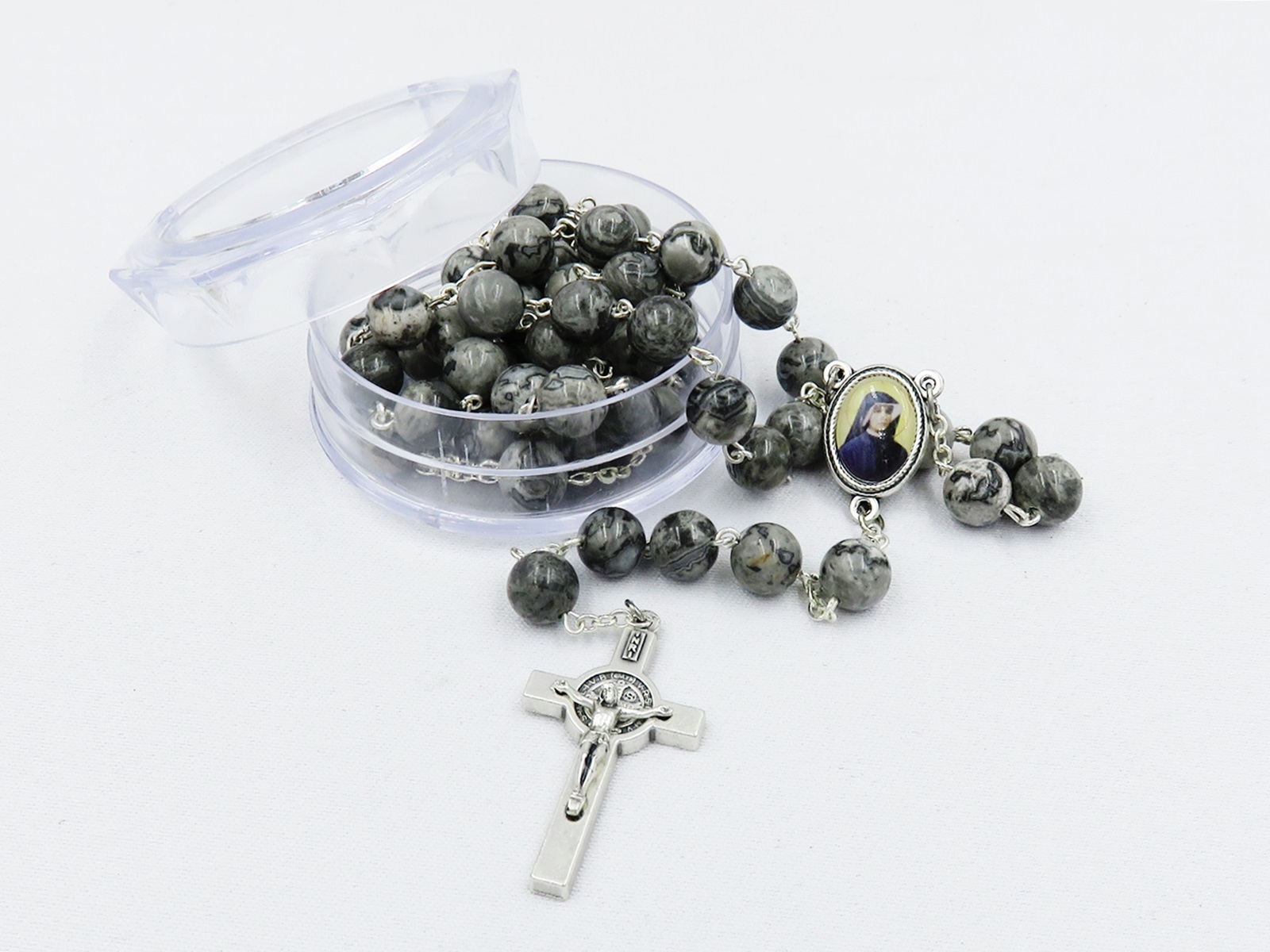 Różaniec z kamienia półszlachetnego - JASPIS SZARY