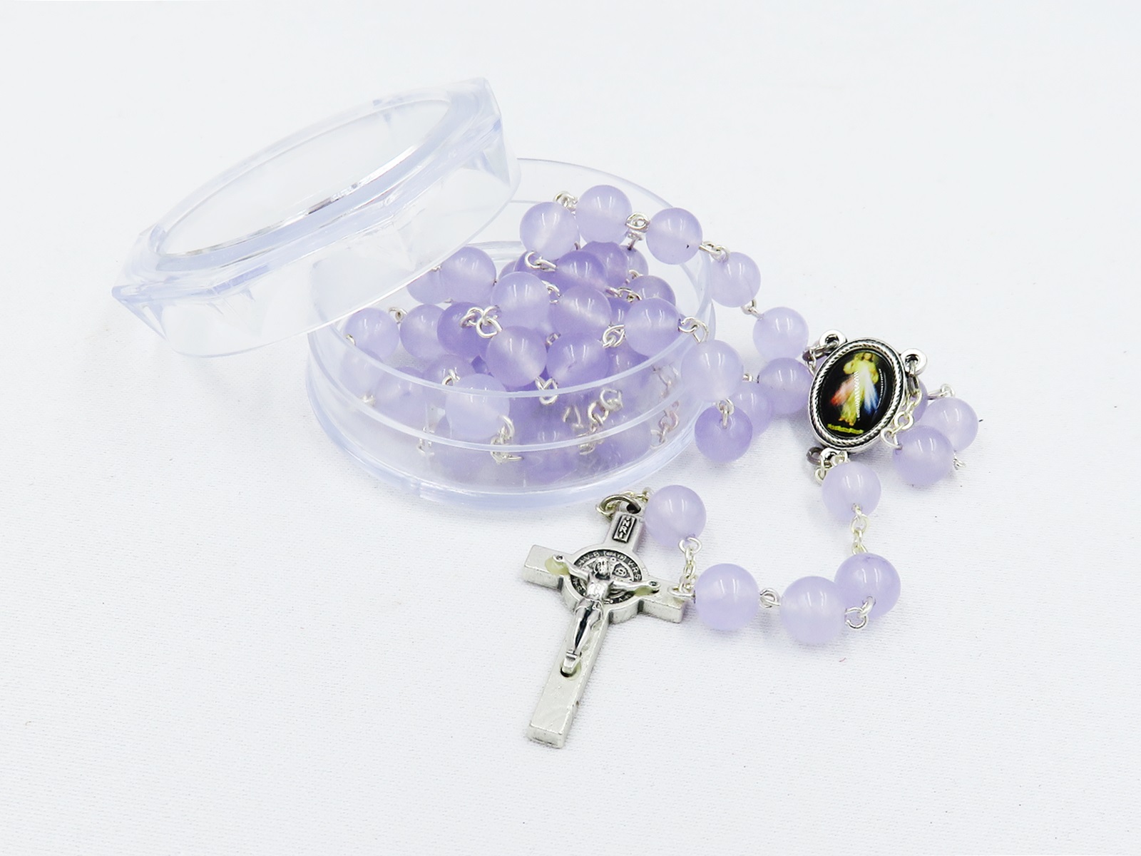 Różaniec z kamienia półszlachetnego-MARMUREK FUKSJOWY