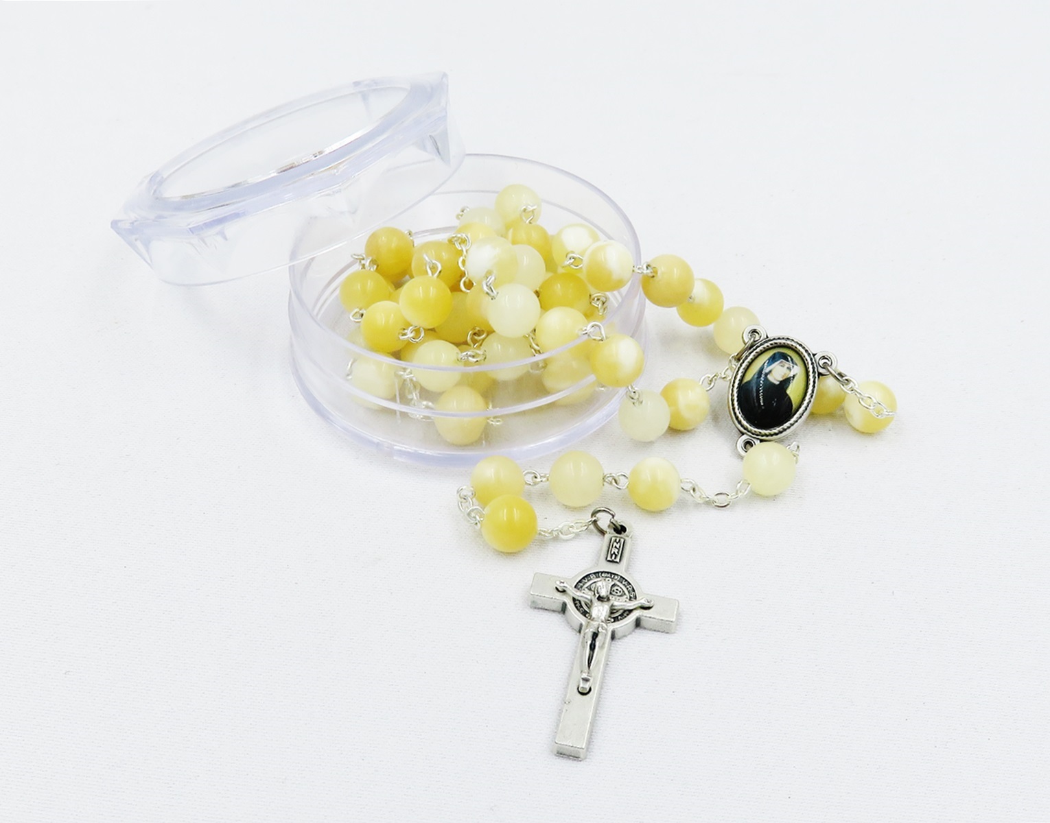 Różaniec z kamienia półszlachetnego - NEFRYT BURSZTYNOWY