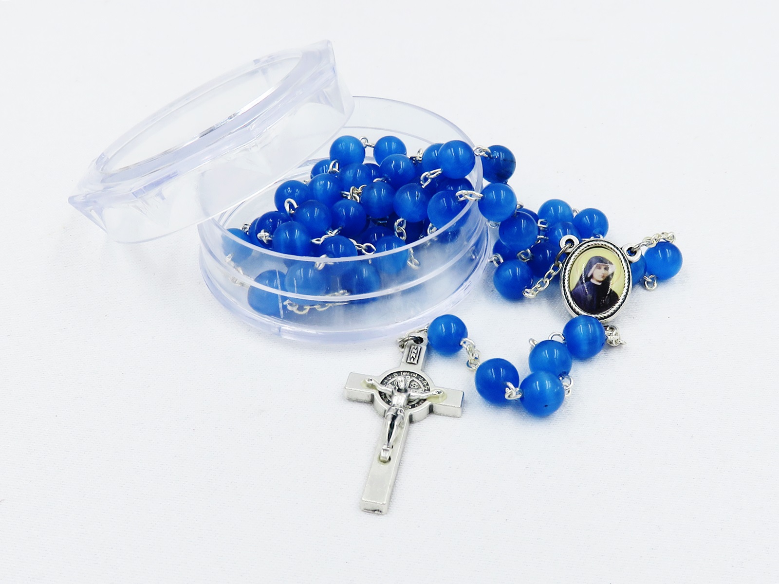 Różaniec z kamienia półszlachetnego - KOCIE OKO AQUA