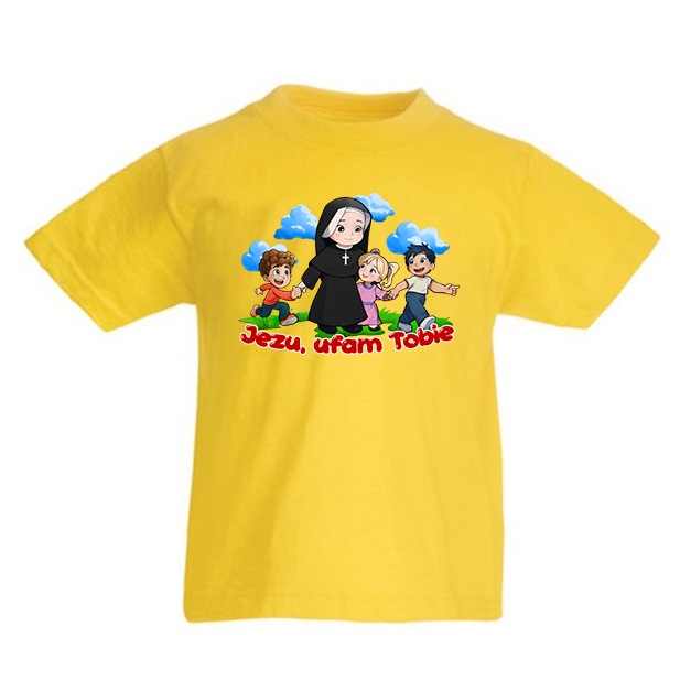 Koszulka dziecięca S.Faustyna z dziećmi żółta