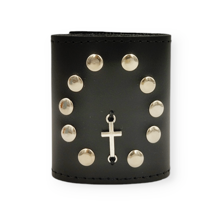 Różaniec na kierownice skórzany czarny