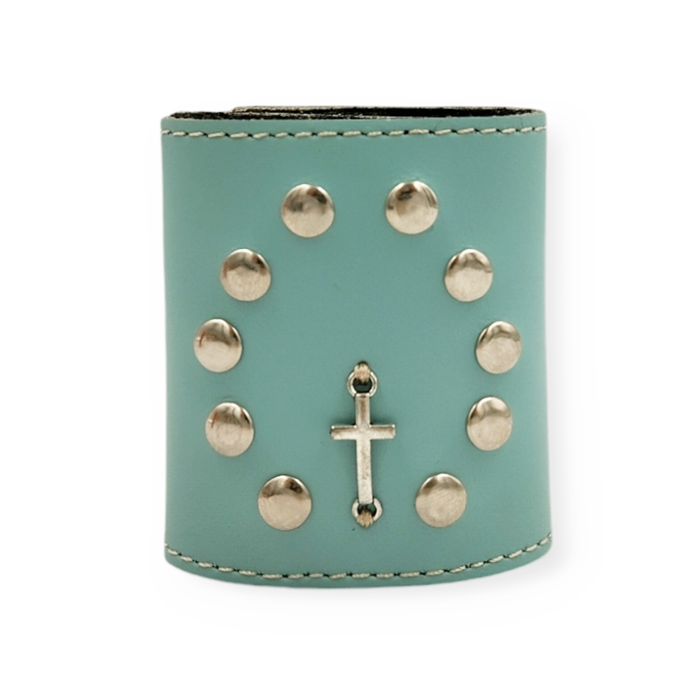 Różaniec na kierownice skórzany miętowy