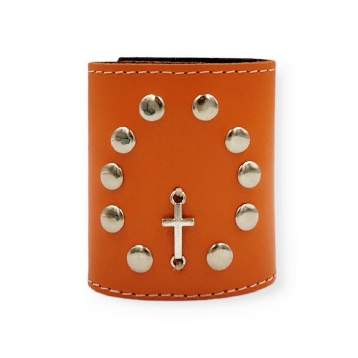 Różaniec na kierownice skórzany pomarańczowy
